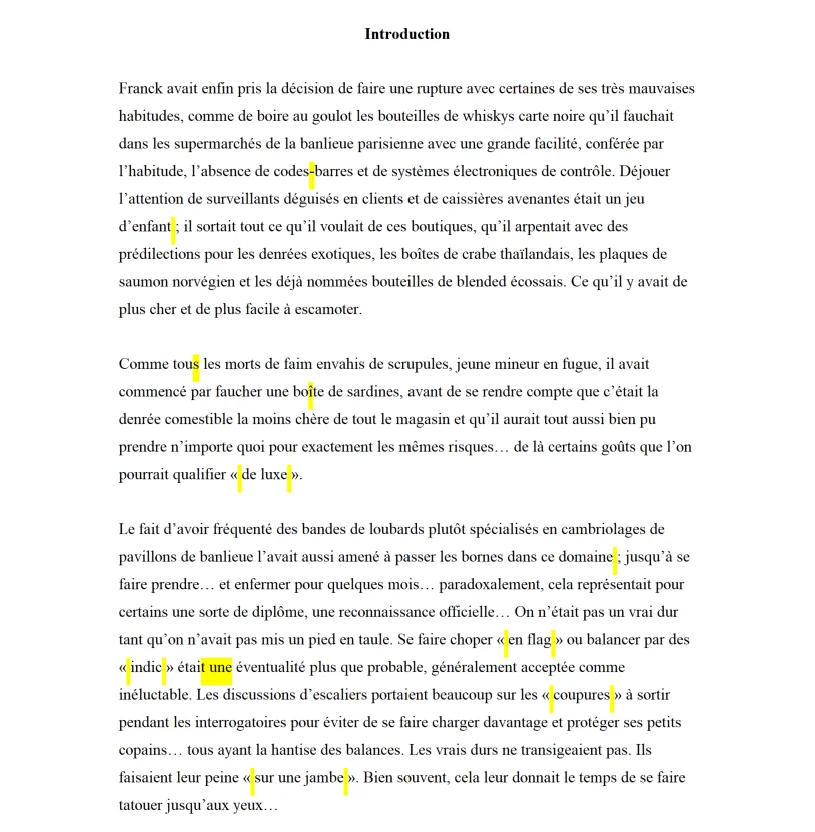 Capture d'écran du projet Jean L'écrivain montrant un exemple de correction de manuscrit.